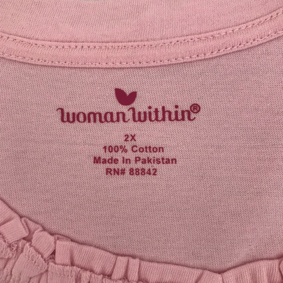 WOMAN WITHIN 100% Cotton Short Sleeve Tunic Pink Tee Shirt Women’s Plus Size 2X - Picture 7 of 8